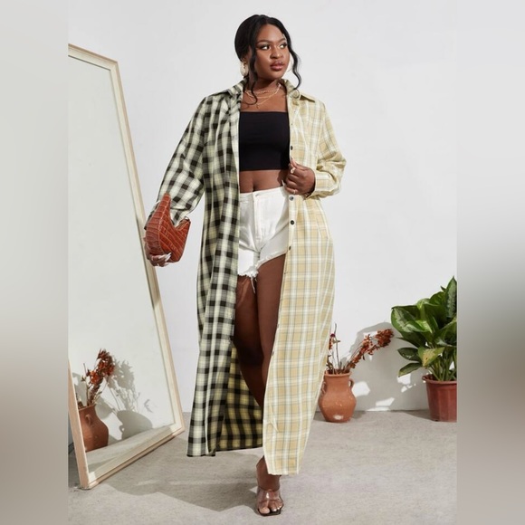 SHEIN Jackets & Blazers - Plus Plaid Colorblock Longline Coat